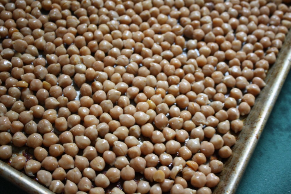 chickpeas on baking sheet